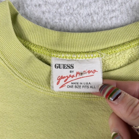 Vintage Guess Sweatshirt Womens Small Green Bleach Dye Crewneck Made USA 80s - Picture 4 of 15